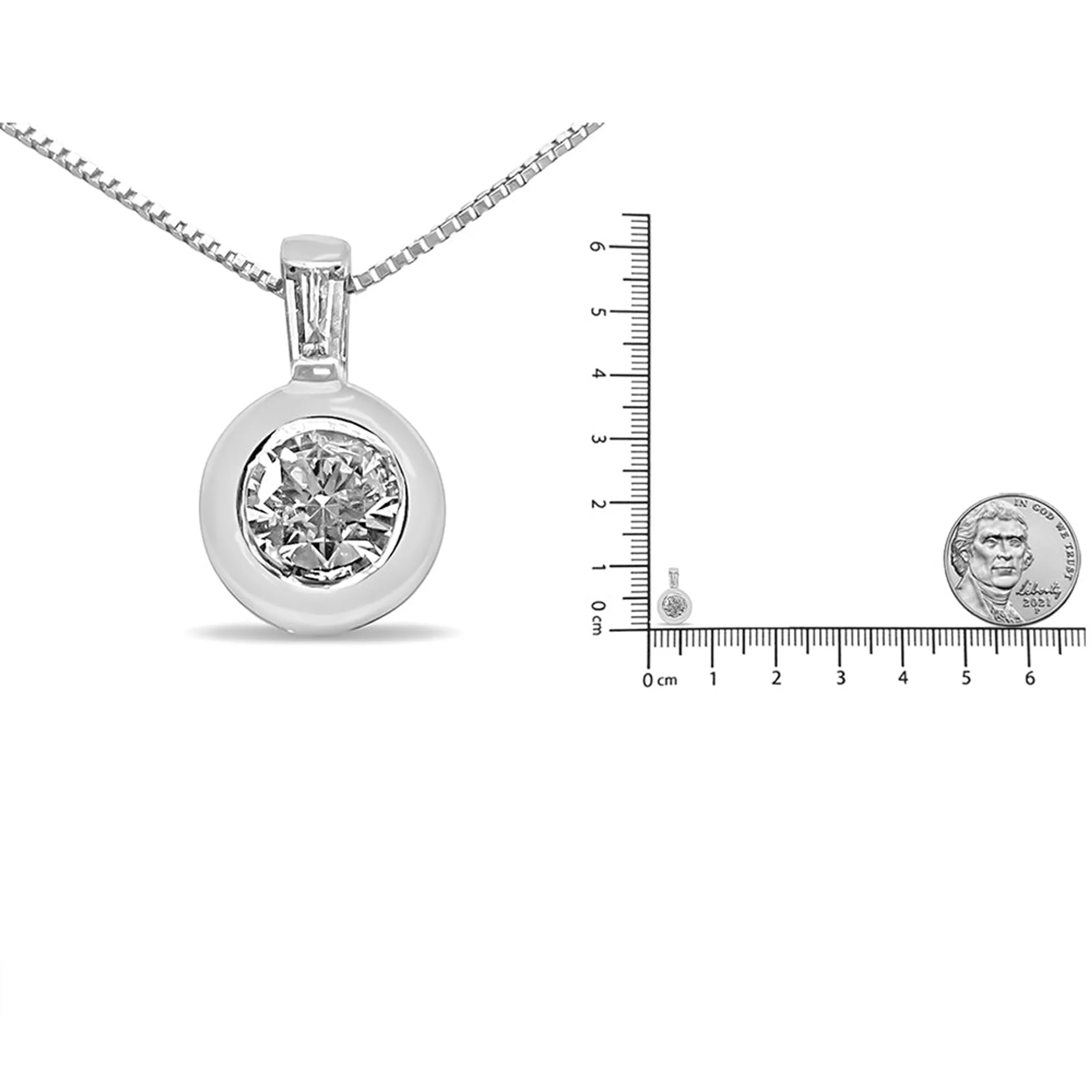 10K White Gold 1/4 Cttw Round and Baguette Diamond Bale and Solitaire 18" Pendant Necklace (I-J Color, I2-I3 Clarity)