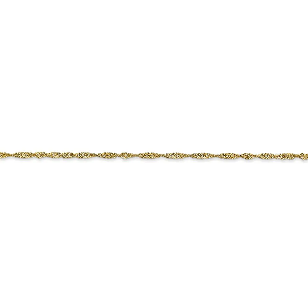 1.4mm 10k Yellow Gold Solid Singapore Chain Anklet, 10 Inch