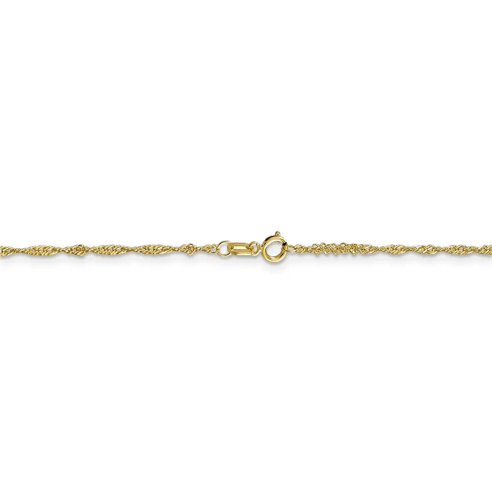 1.4mm 10k Yellow Gold Solid Singapore Chain Anklet, 10 Inch