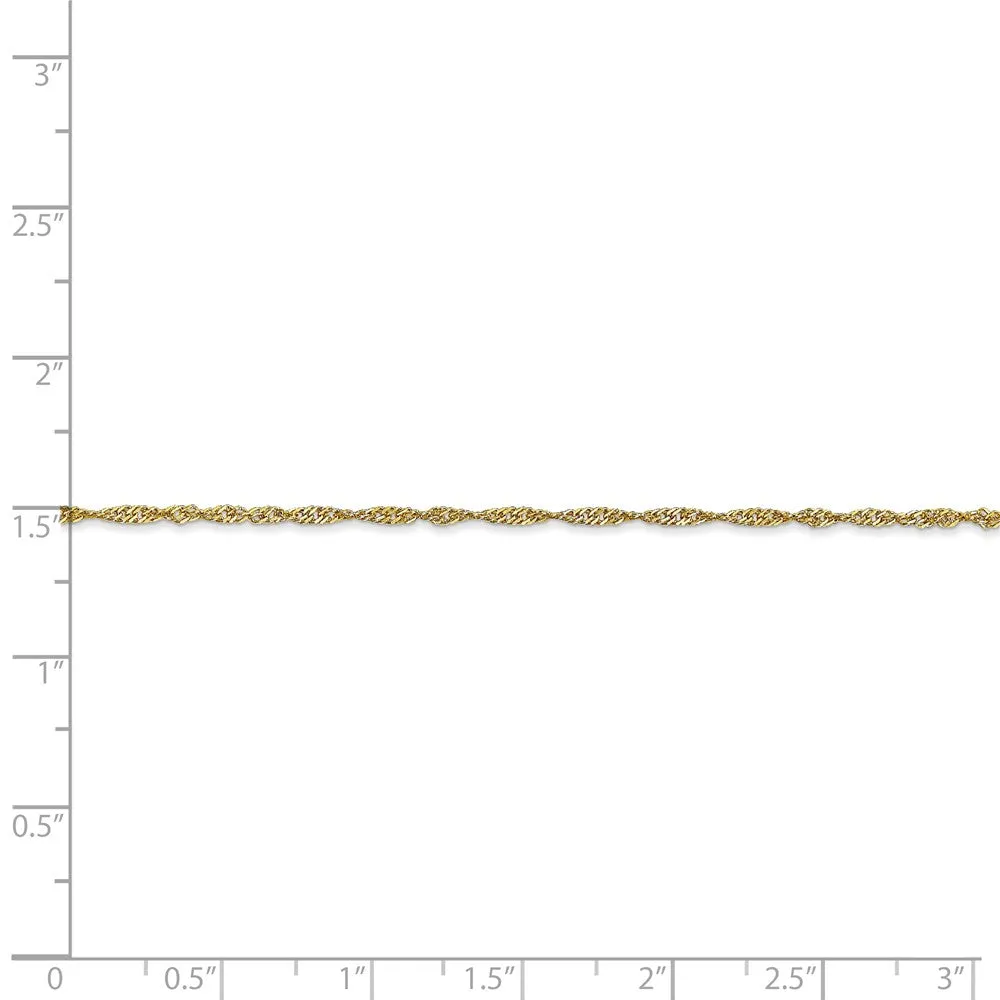 1.4mm 10k Yellow Gold Solid Singapore Chain Anklet, 10 Inch