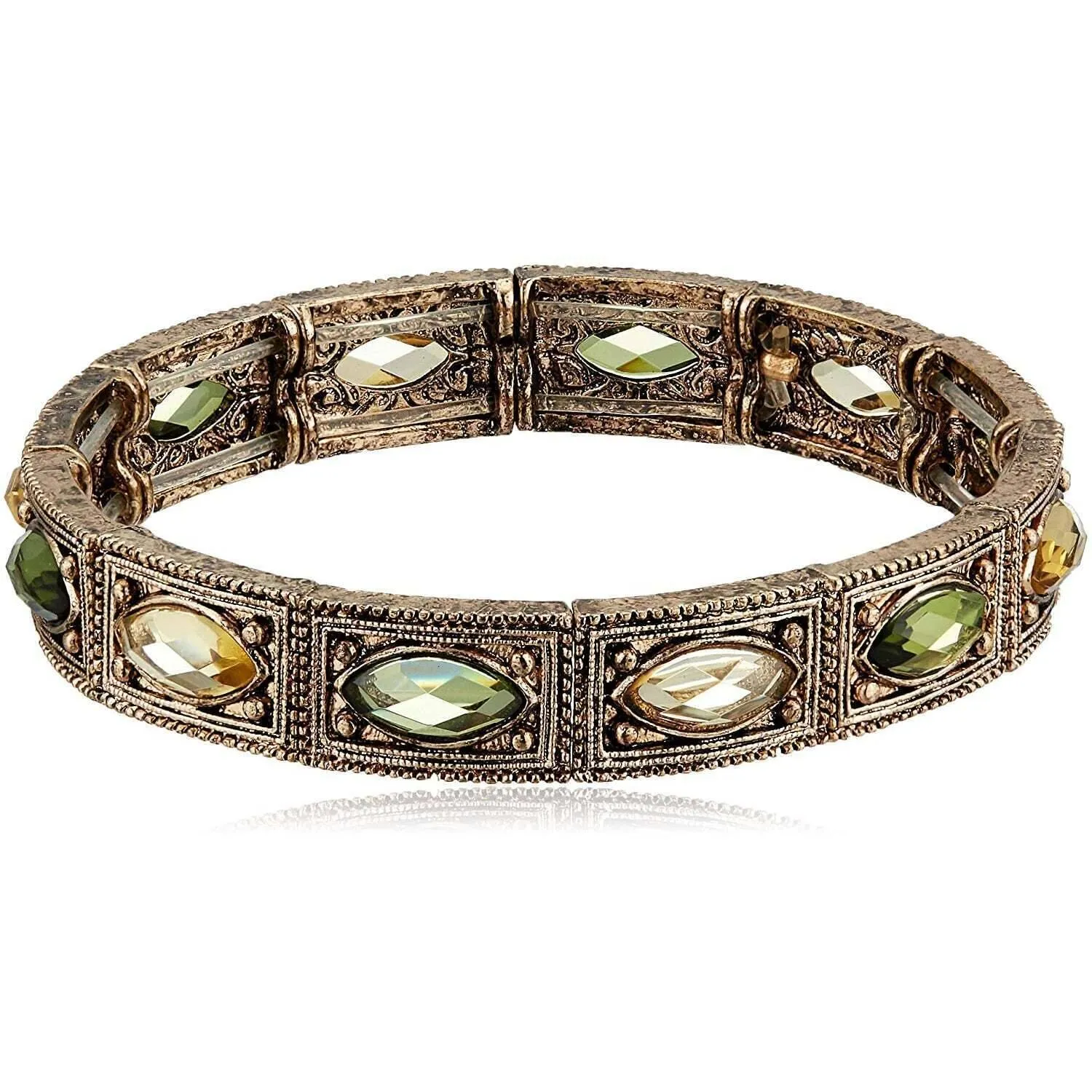 1928 Jewelry Brass Peridot Jonquil Stretch Bracelet