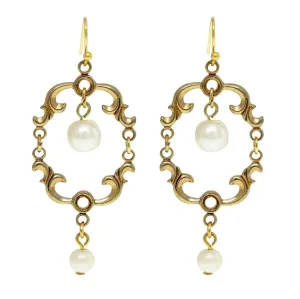 1928 Jewelry Faux Pearl Drop Wire Earrings