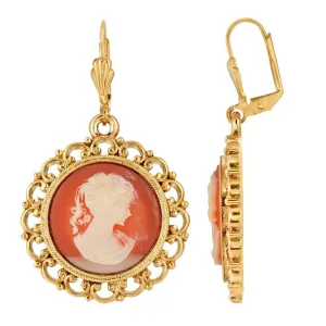 1928 Jewelry Intricate Round Cameo Drop Earrings