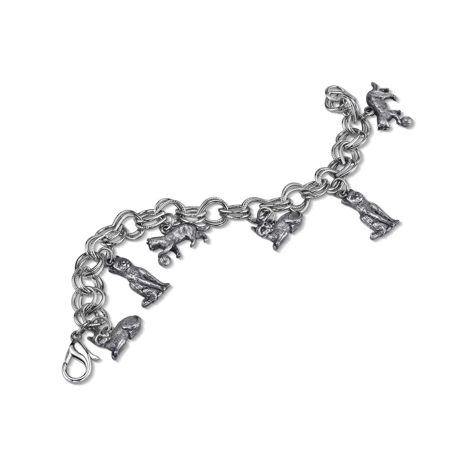 1928 Jewelry Pewter 6 Cat Charm Bracelet