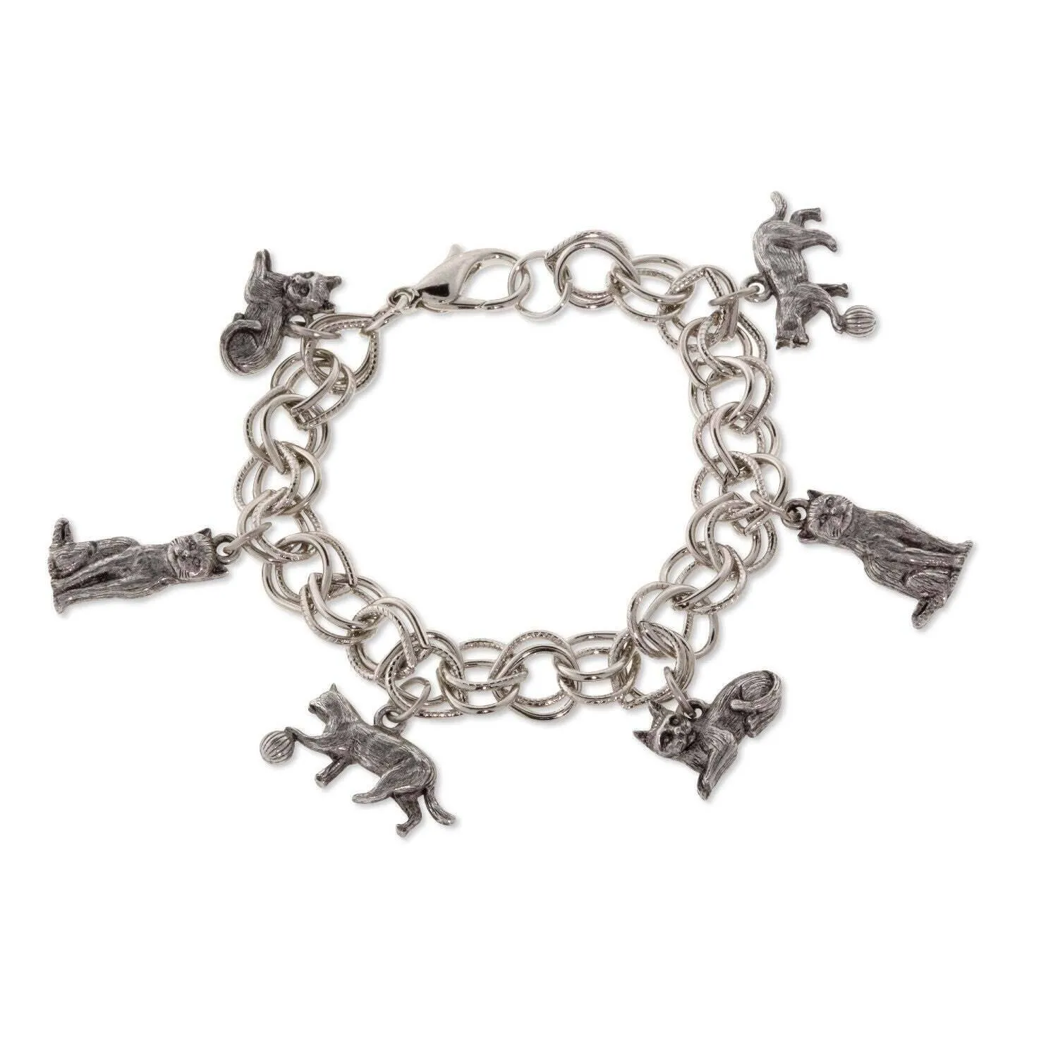 1928 Jewelry Pewter 6 Cat Charm Bracelet