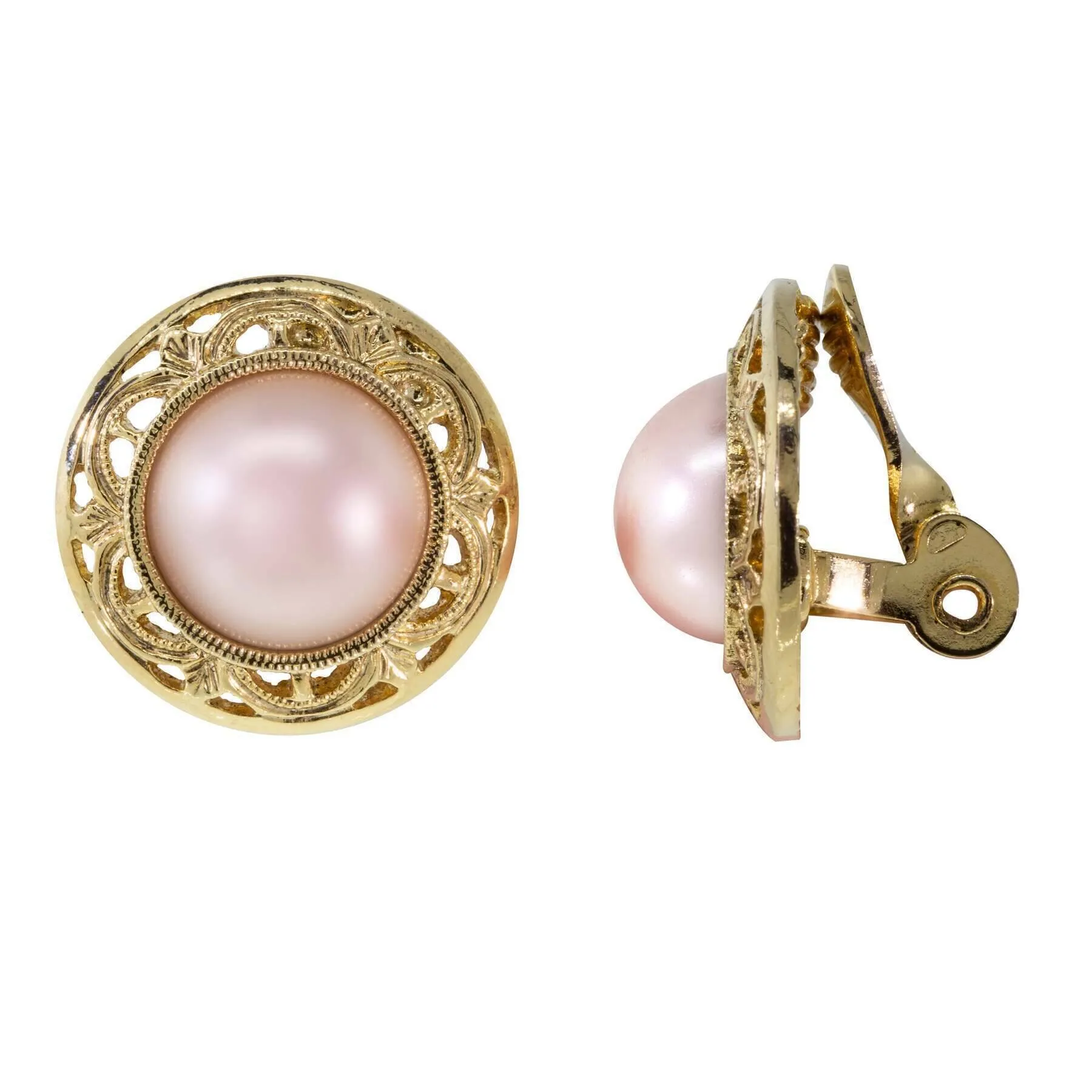 1928 Jewelry Rosabella Pink Faux Pearl Button Clip On Earrings