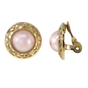 1928 Jewelry Rosabella Pink Faux Pearl Button Clip On Earrings