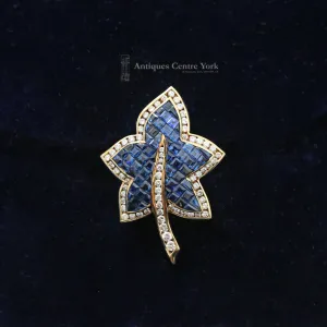 1980's 18ct Sapphire & Diamond Leaf Brooch