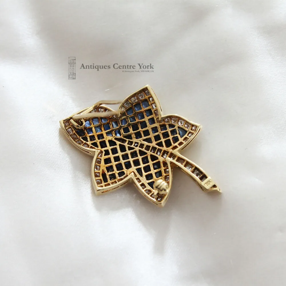 1980's 18ct Sapphire & Diamond Leaf Brooch