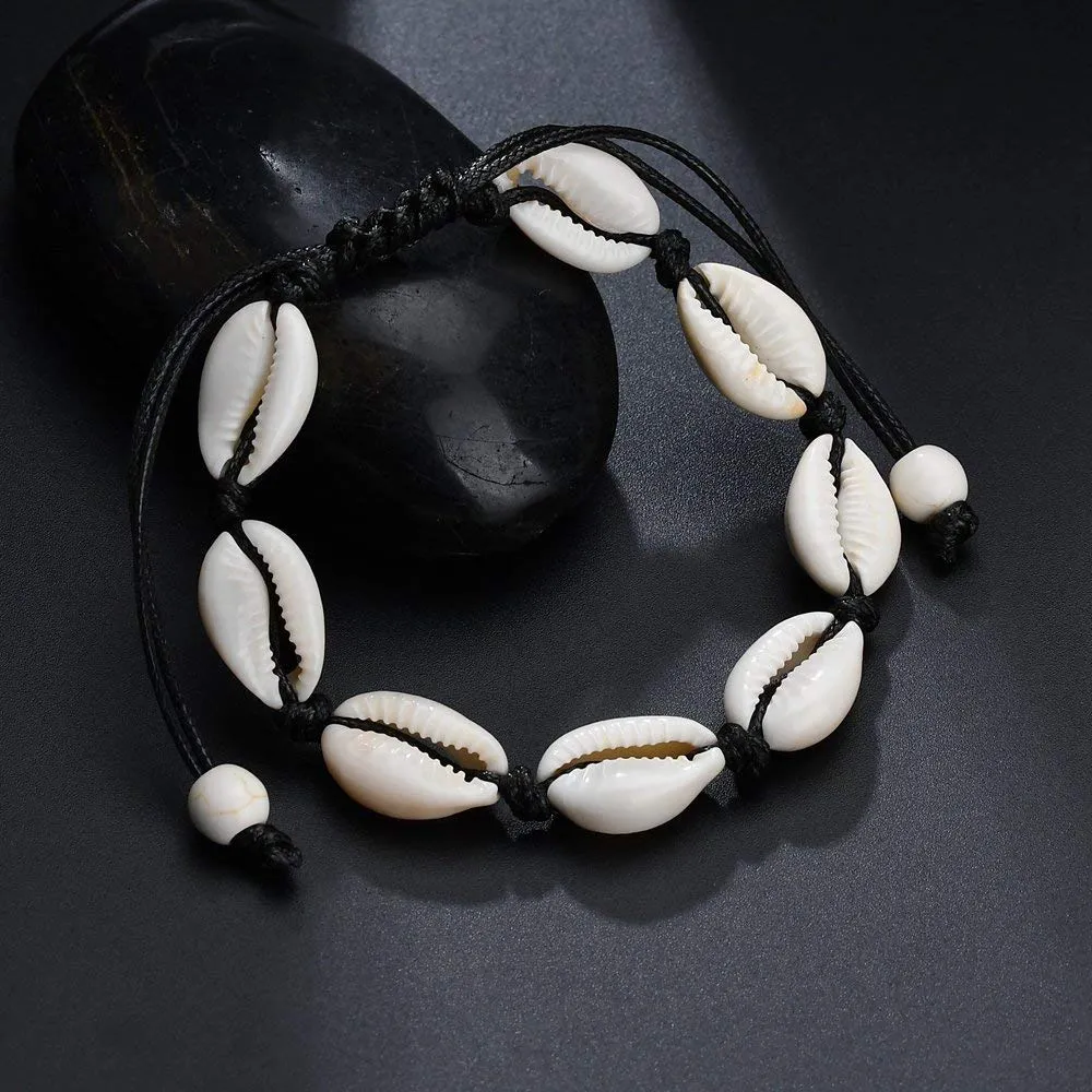 2 Pieces Handmade Boehmia Natural Cowrie Shell Anklet Seashell Ankle Bracelet Boho Beads Hawaii Foot Jewelry