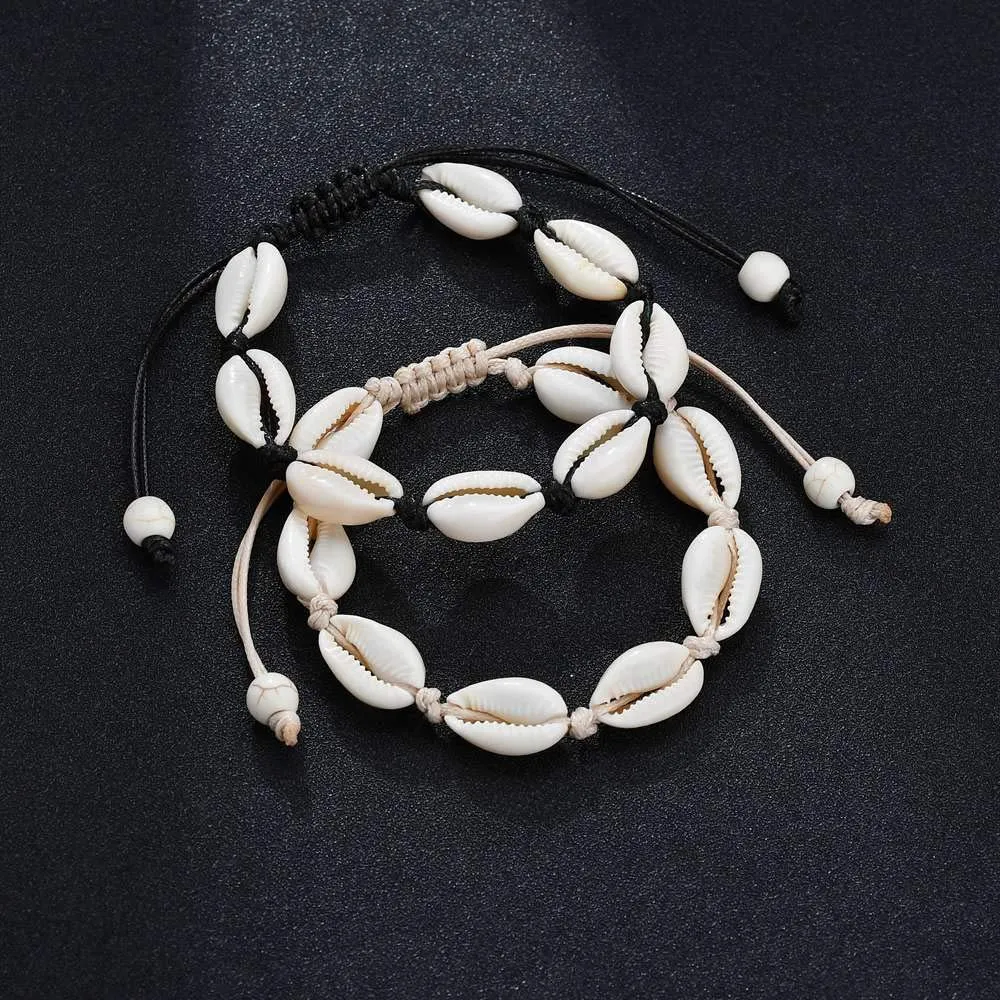 2 Pieces Handmade Boehmia Natural Cowrie Shell Anklet Seashell Ankle Bracelet Boho Beads Hawaii Foot Jewelry