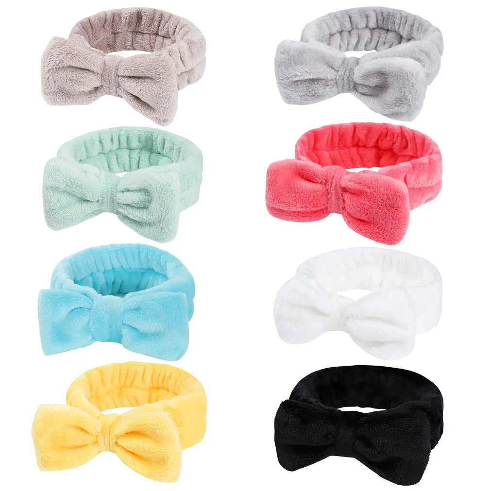 8 Pack Spa Headband, Coral Fleece Makeup Headband Cosmetic Headband for Washing Face, Bow Headbands for Shower Terry Cloth Headbands for Women Facial Hair Band