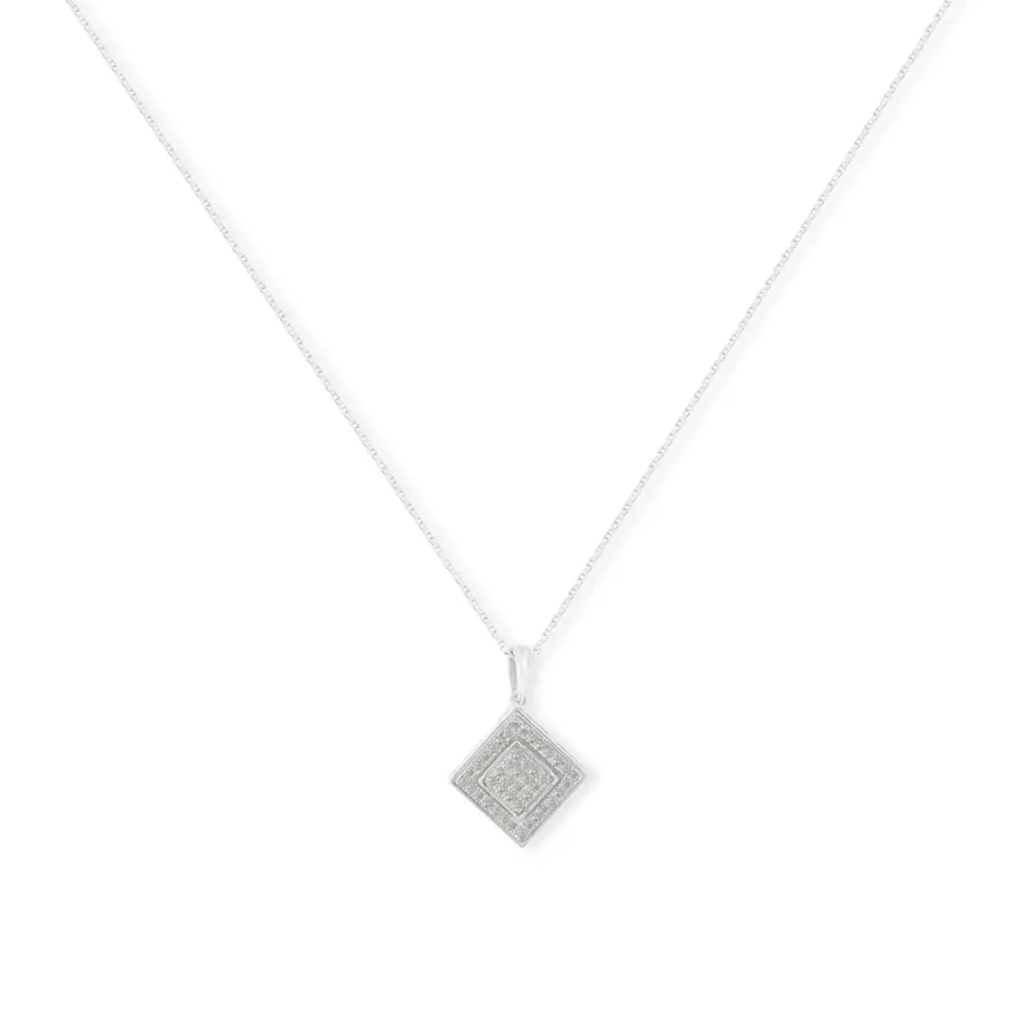 .925 Sterling Silver 1/3 cttw Diamond Rhombus Shaped 18" Pendant Necklace (I-J Color, I2-I3 Clarity)