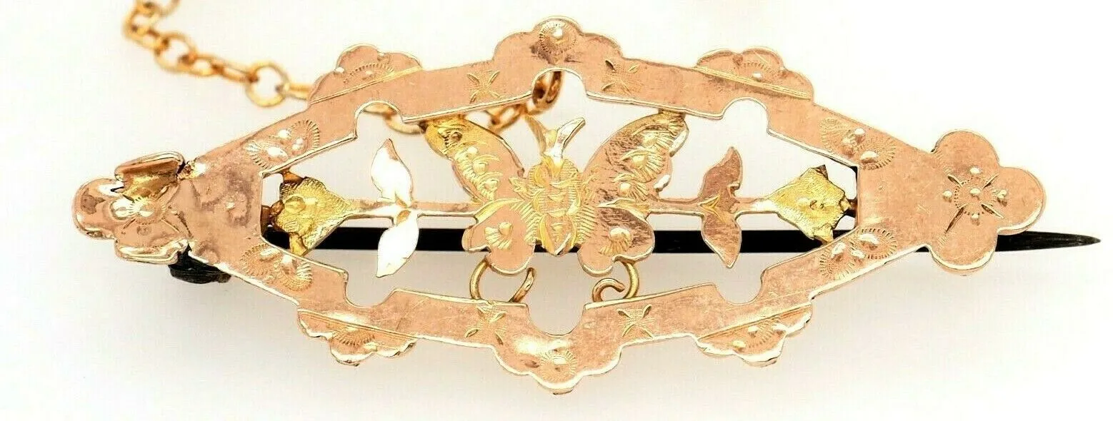 9ct Rose & Yellow Gold Butterfly & Floral Brooch