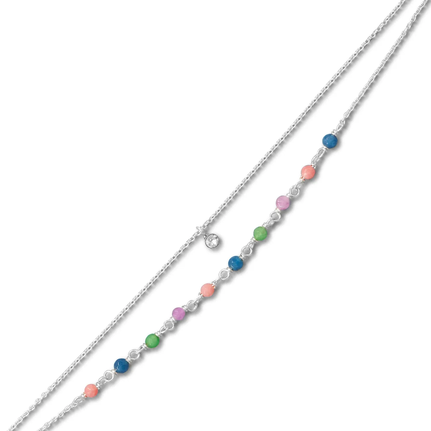 9"   1" Multi Color Jade and CZ Double Strand Anklet