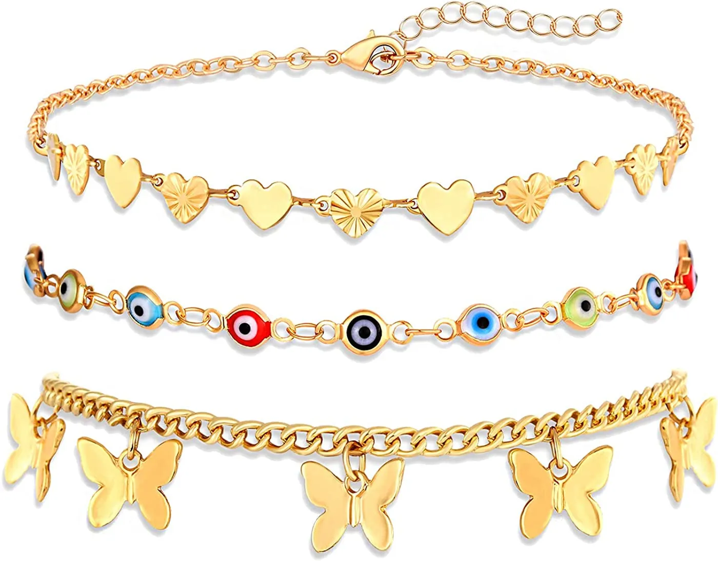 Anklets for Women Cute Charms Butterfly Ankle Bracelets Colorful Rhinestone Anklets Bohemia Layering Chain Anklets for Girls Summer Beach Foot Jewelry Set