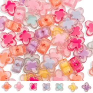 Assorted Clover Transparent Pastel Plastic Beads | Size : 18mm | 100g