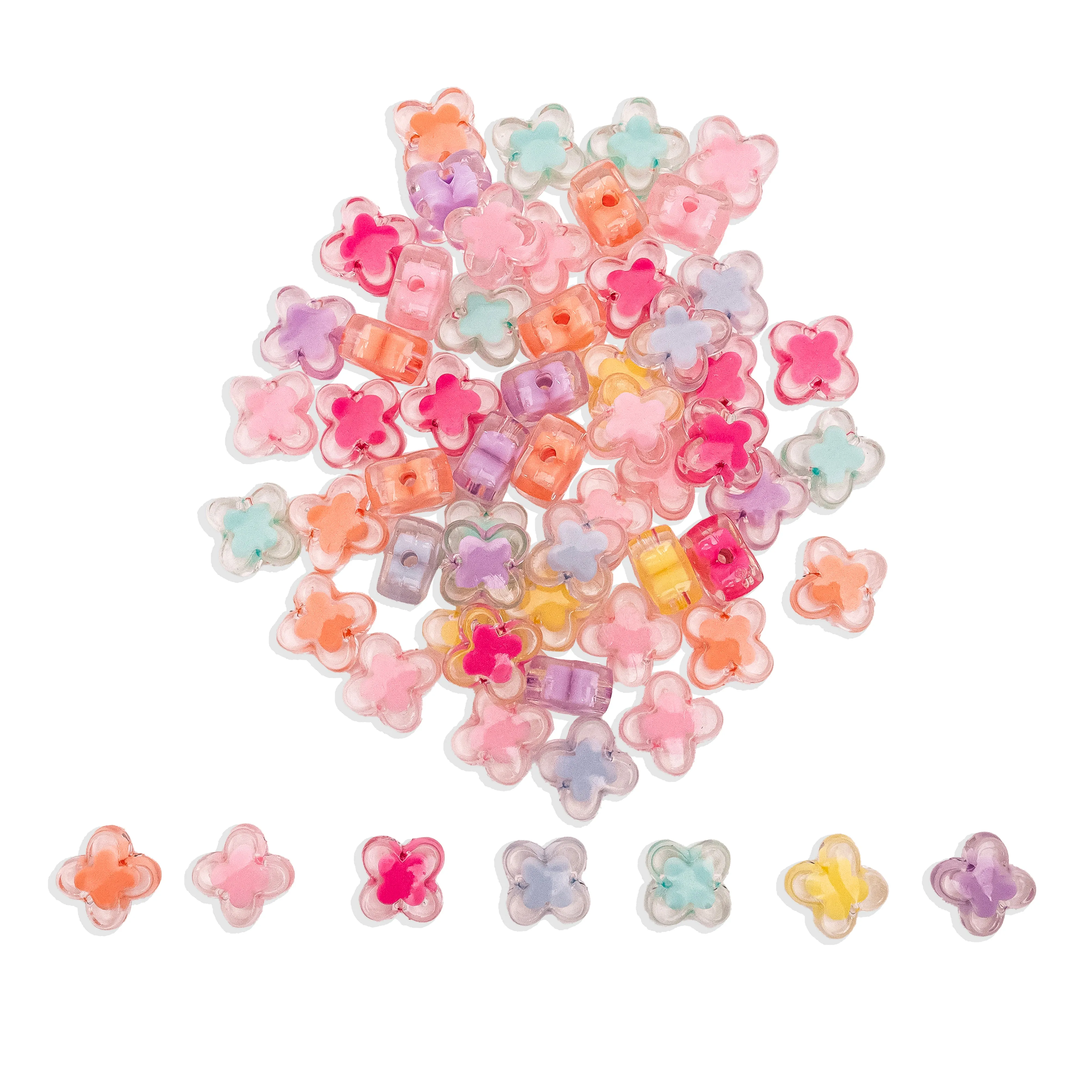 Assorted Clover Transparent Pastel Plastic Beads | Size : 18mm | 100g