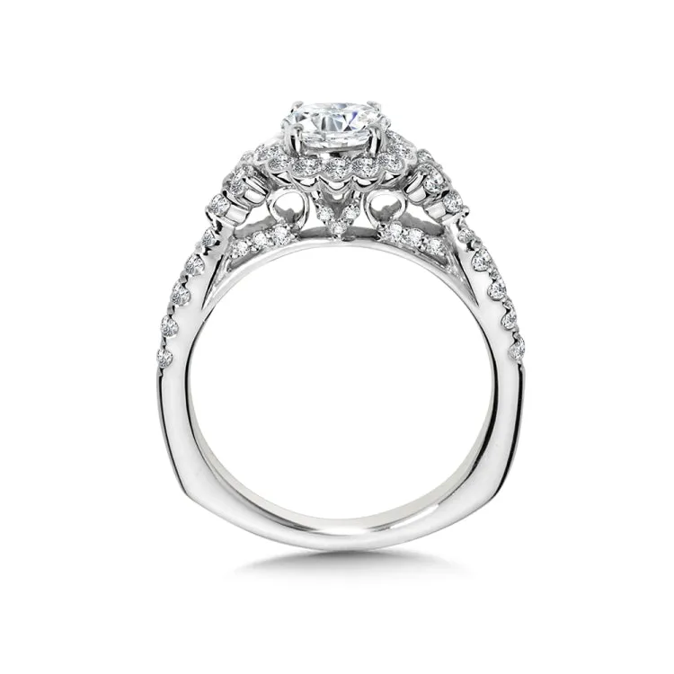 Bezel-Set Diamond Floral Halo Engagement Ring w/ Tapered Shank