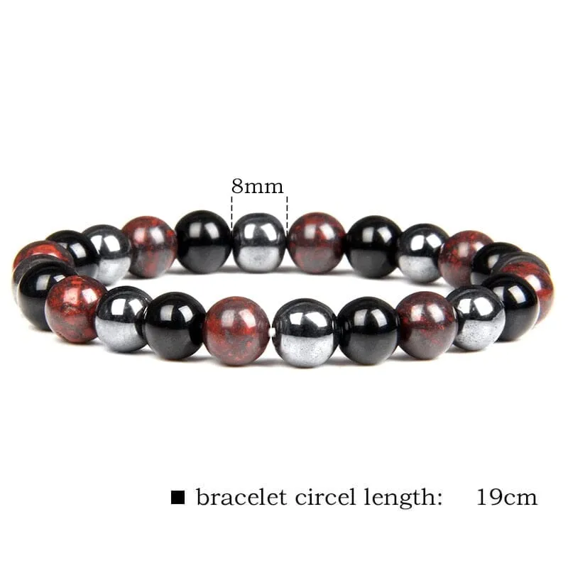 Black Obsidian, Hematite and Bloodstone Beaded Bracelet