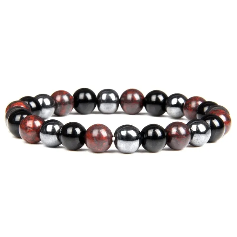 Black Obsidian, Hematite and Bloodstone Beaded Bracelet