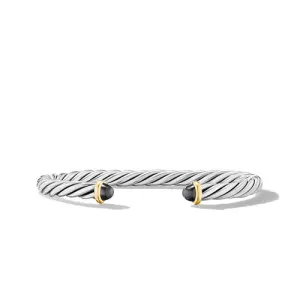 Cable Cuff Bracelet in Sterling Silver with 14K Yellow Gold and Hematine, Size Medium