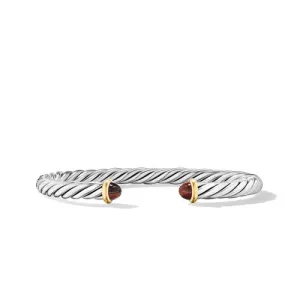 Cable Cuff Bracelet in Sterling Silver with 14K Yellow Gold and Red Tiger's Eye, Size Medium