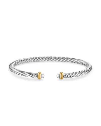 Cable Flex Bracelet in Sterling Silver with 14K Yellow Gold, 4mm