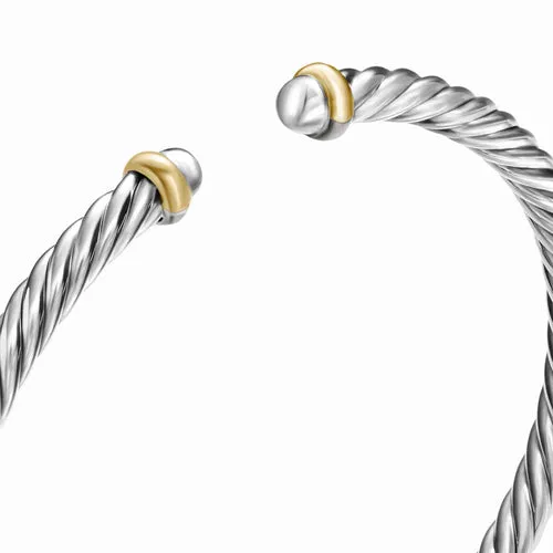 Cable Flex Bracelet in Sterling Silver with 14K Yellow Gold, 4mm