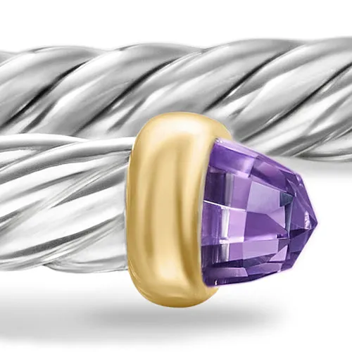 Cable Flex Bracelet in Sterling Silver with 14K Yellow Gold and Amethyst, 4mm