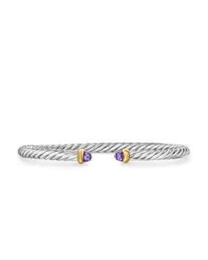 Cable Flex Bracelet in Sterling Silver with 14K Yellow Gold and Amethyst, 4mm