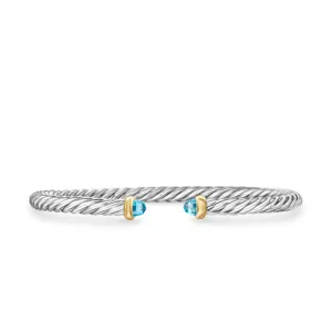 Cable Flex Bracelet in Sterling Silver with 14K Yellow Gold and Blue Topaz, 4mm