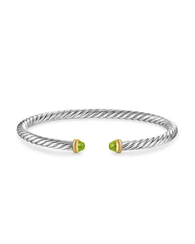 Cable Flex Bracelet in Sterling Silver with 14K Yellow Gold and Peridot, 4mm