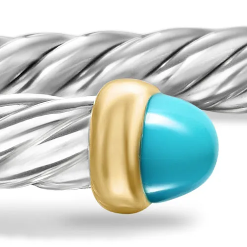 Cable Flex Bracelet in Sterling Silver with 14K Yellow Gold and Turquoise, 4mm