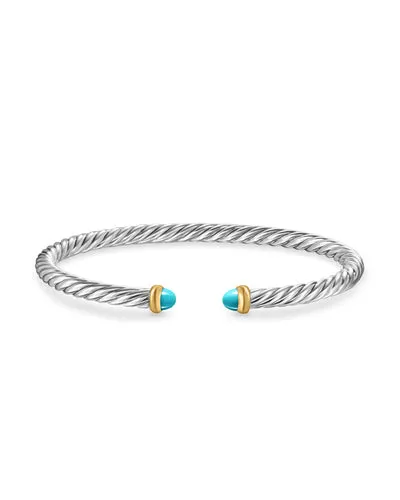 Cable Flex Bracelet in Sterling Silver with 14K Yellow Gold and Turquoise, 4mm