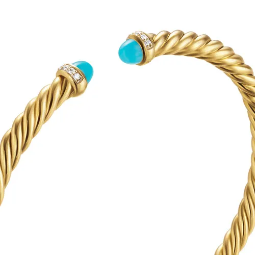 Cablespira Flex Bracelet in 18K Yellow Gold with Turquoise and Diamonds, 4mm, Size Medium