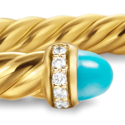 Cablespira Flex Bracelet in 18K Yellow Gold with Turquoise and Diamonds, 4mm, Size Medium