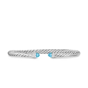 Cablespira Flex Bracelet in Sterling Silver with Blue Topaz and Diamonds, 4mm, Size Small