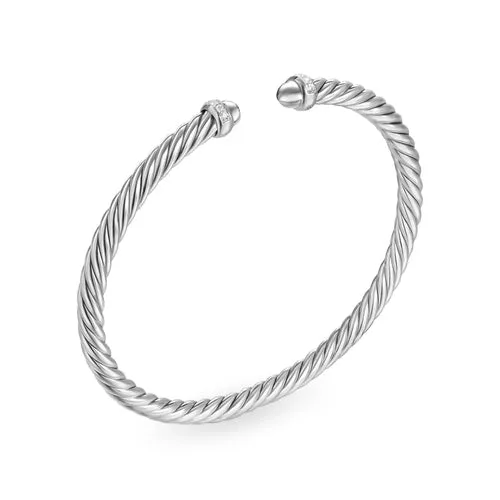 Cablespira Flex Bracelet in Sterling Silver with Diamonds, 4mm, Size Medium