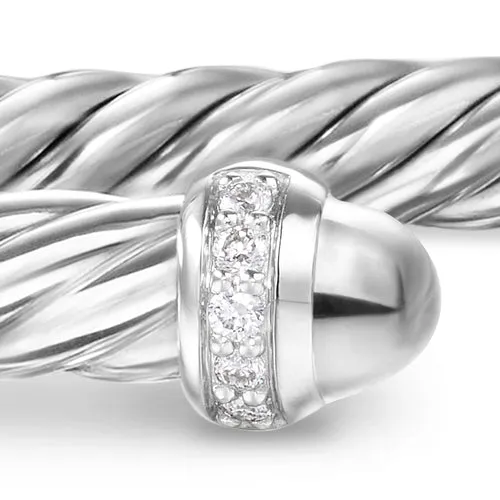 Cablespira Flex Bracelet in Sterling Silver with Diamonds, 4mm, Size Medium