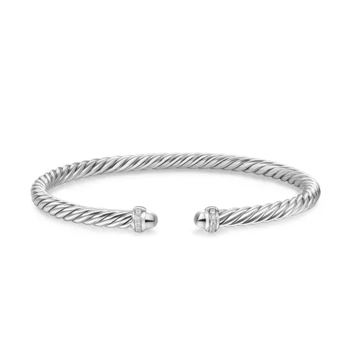 Cablespira Flex Bracelet in Sterling Silver with Diamonds, 4mm, Size Medium