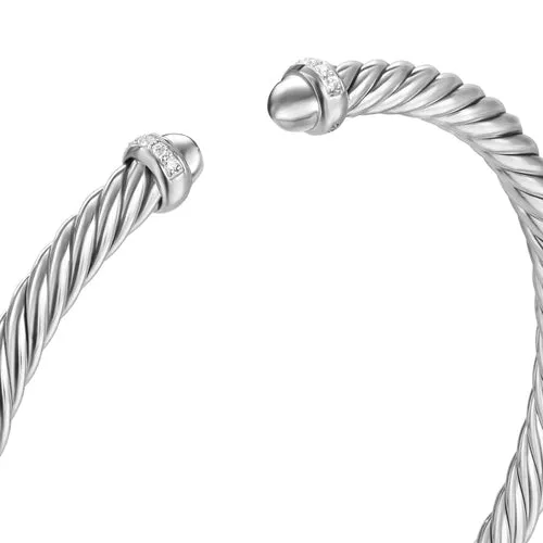 Cablespira Flex Bracelet in Sterling Silver with Diamonds, 4mm, Size Medium