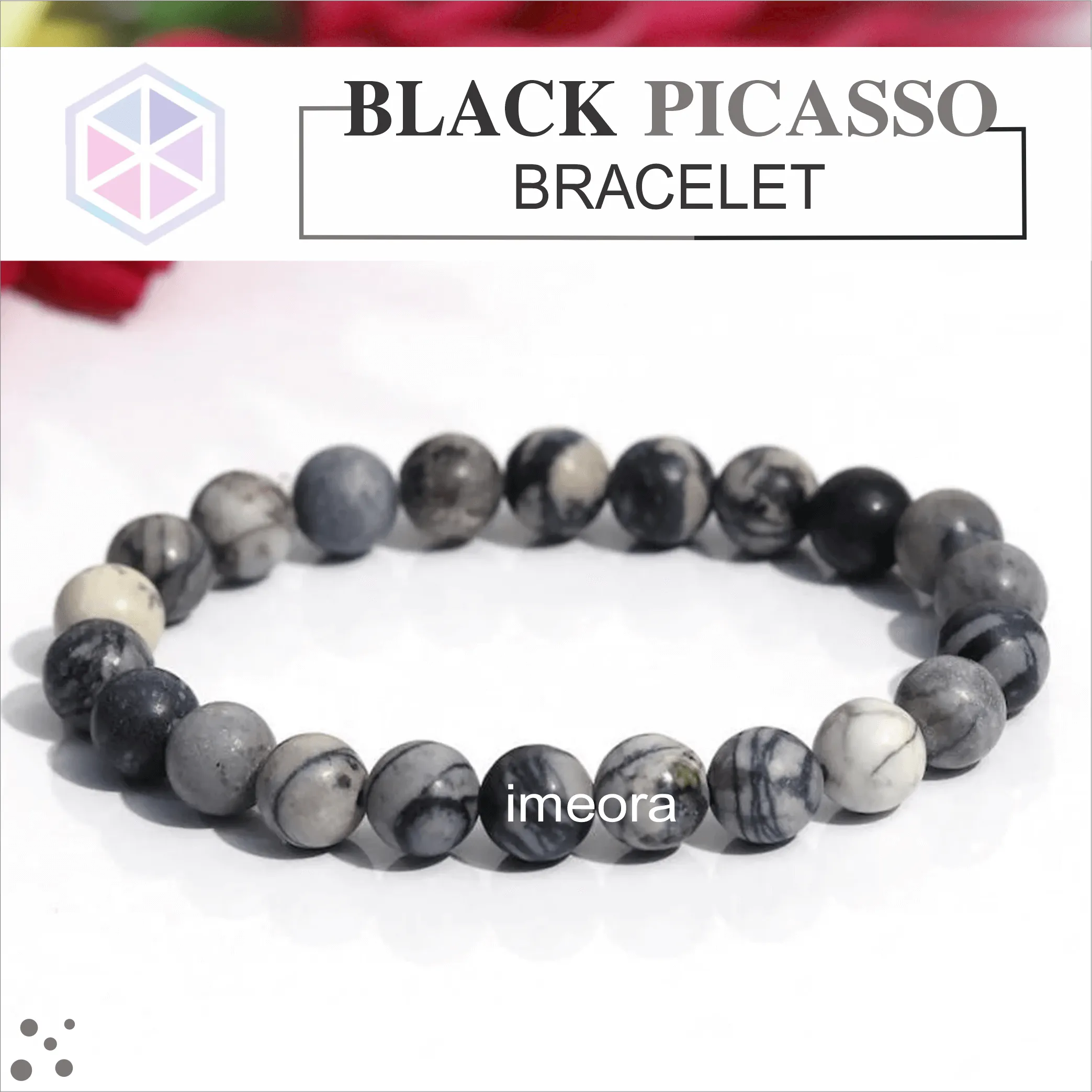 Certified Black Picasso 8mm Natural Stone Bracelet