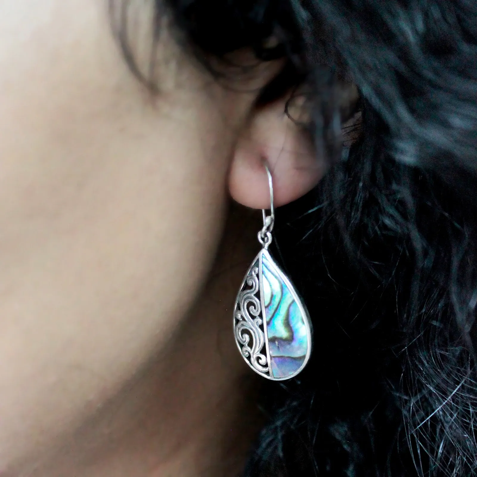 Classic Abalone Shell & Silver Disc Earrings - Handcrafted in Bali