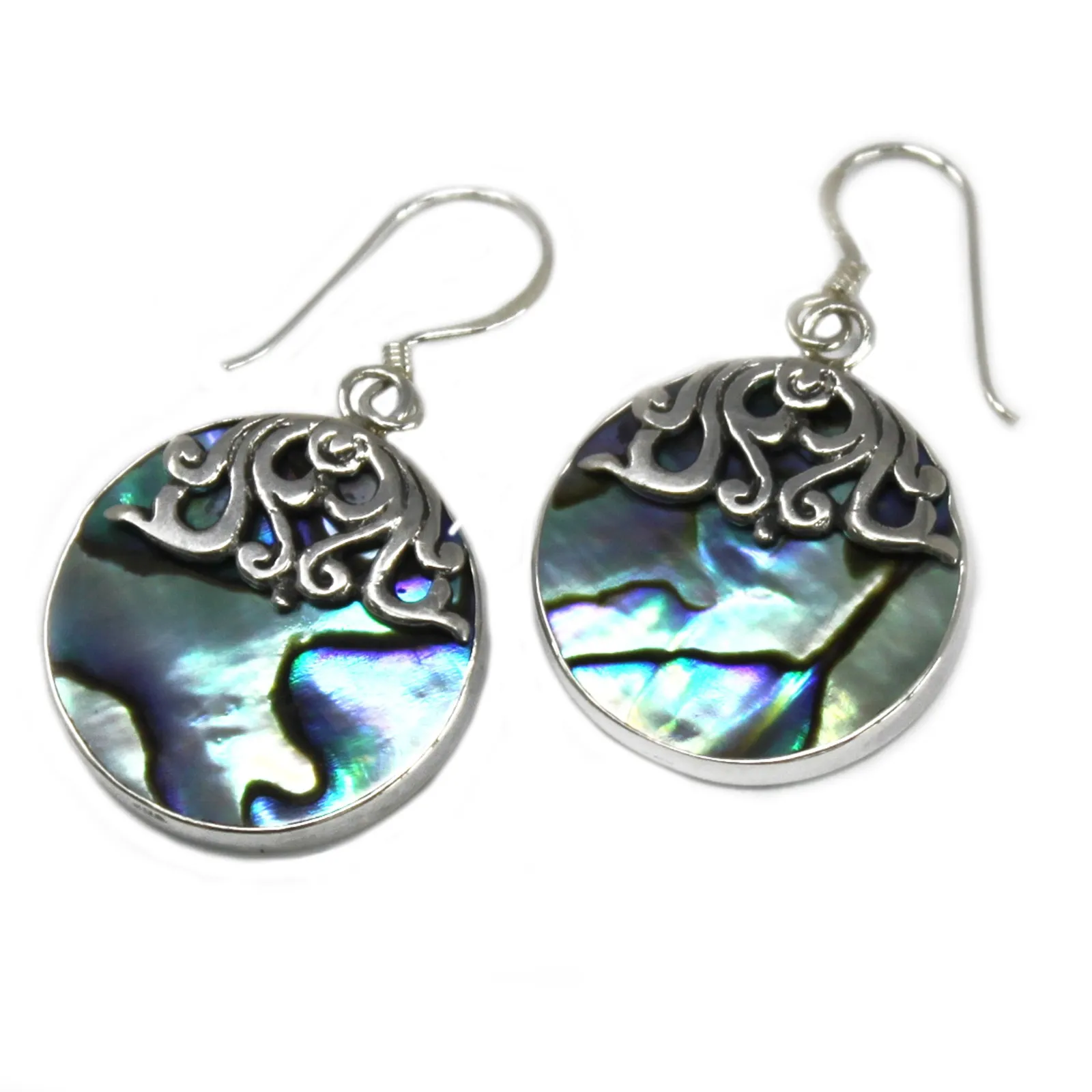 Classic Abalone Shell & Silver Disc Earrings - Handcrafted in Bali