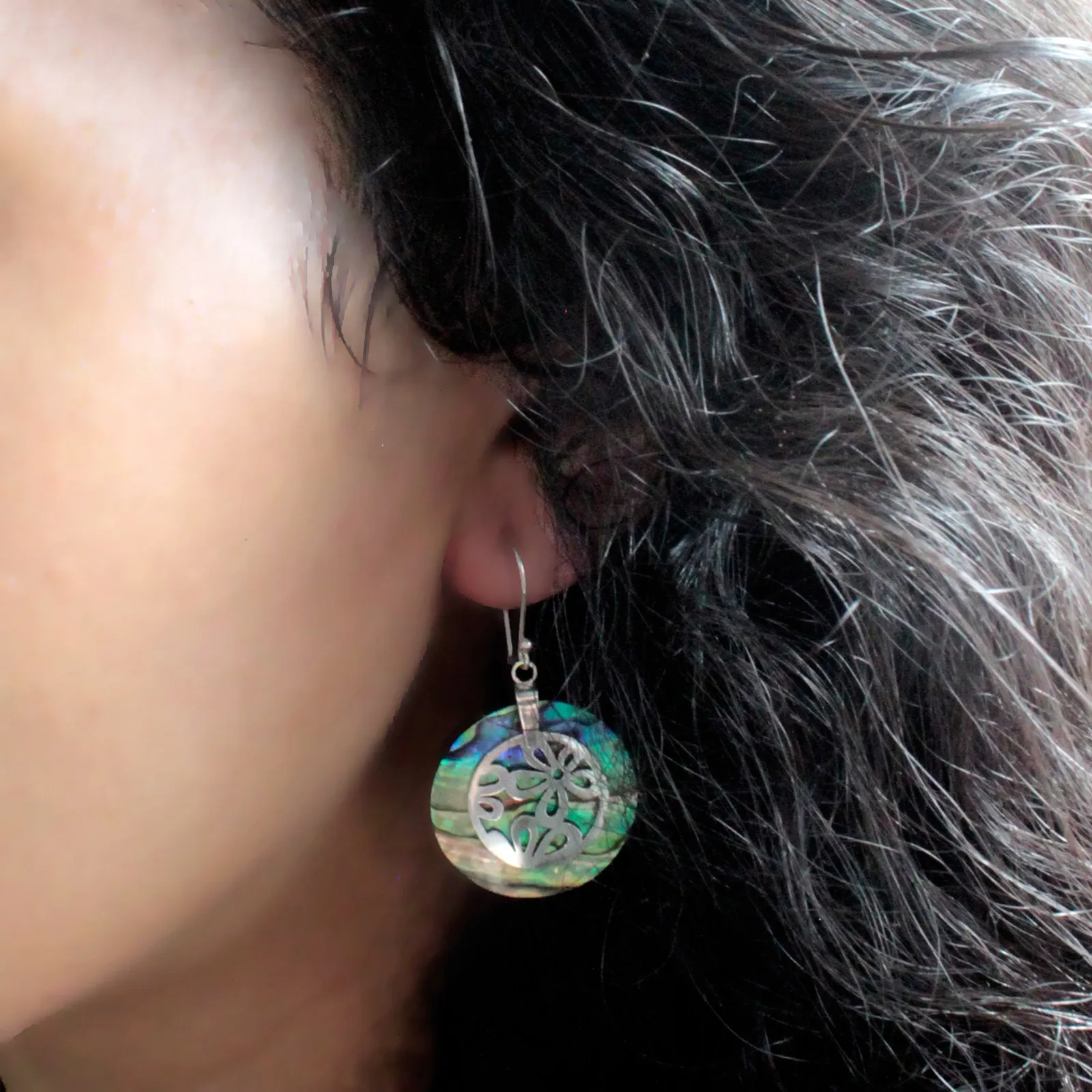 Classic Abalone Shell & Silver Disc Earrings - Handcrafted in Bali