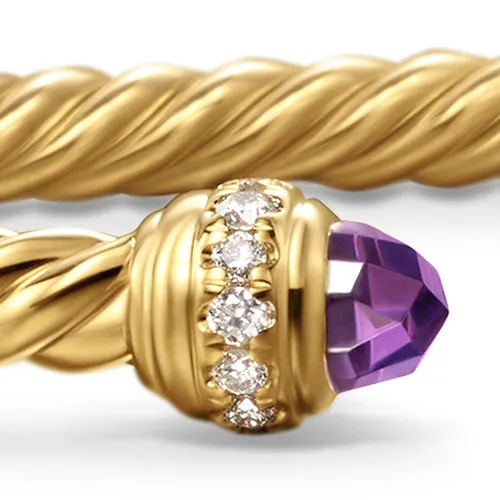 Classic Cablespira Bracelet in 18K Yellow Gold with Amethyst and Diamonds, 3mm