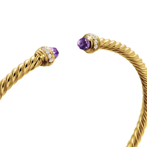 Classic Cablespira Bracelet in 18K Yellow Gold with Amethyst and Diamonds, 3mm