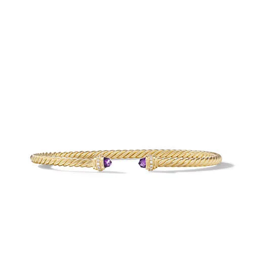 Classic Cablespira Bracelet in 18K Yellow Gold with Amethyst and Diamonds, 3mm