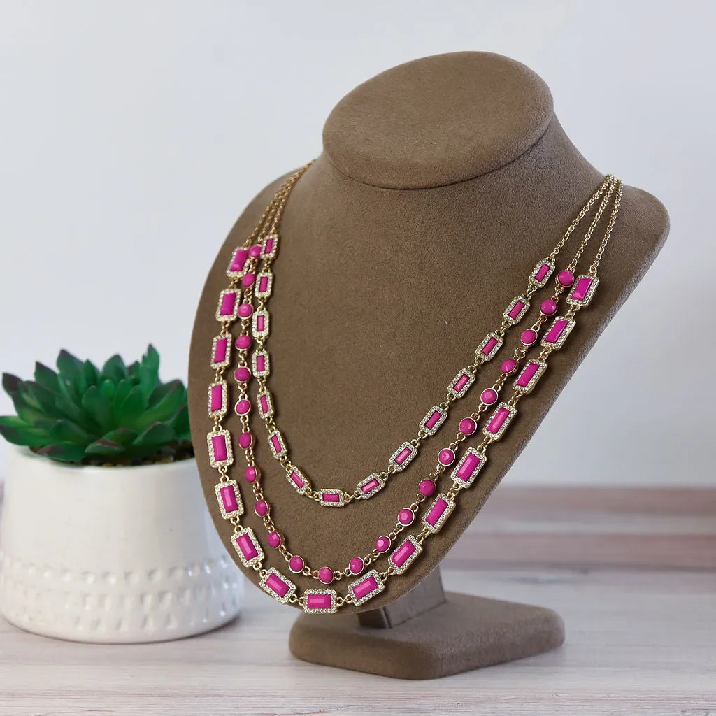 Courtney Triple Strand Jewel Statement Necklace